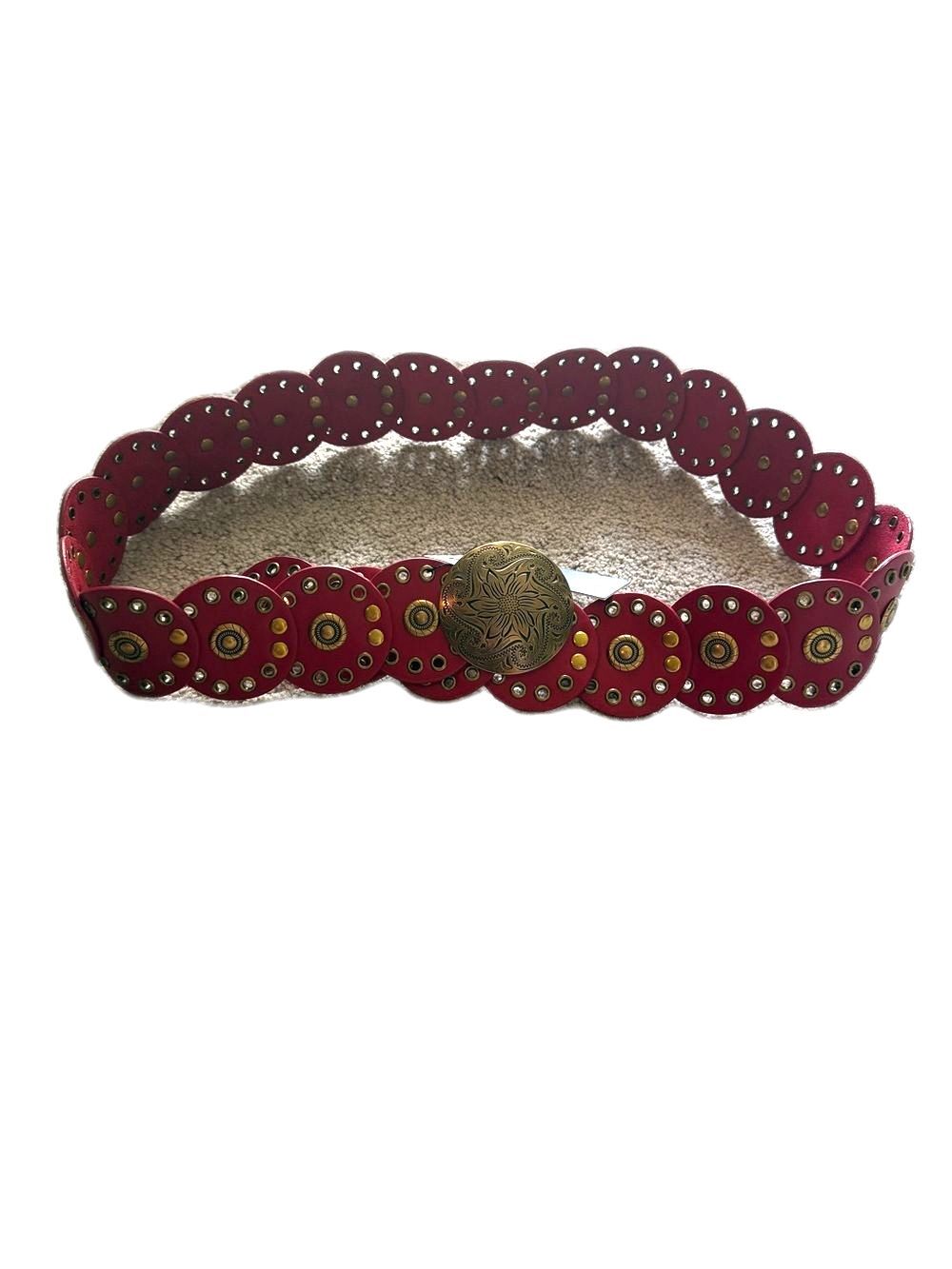 The Western Arrow Circle Belt - Genuine Leather in Red Size M/L